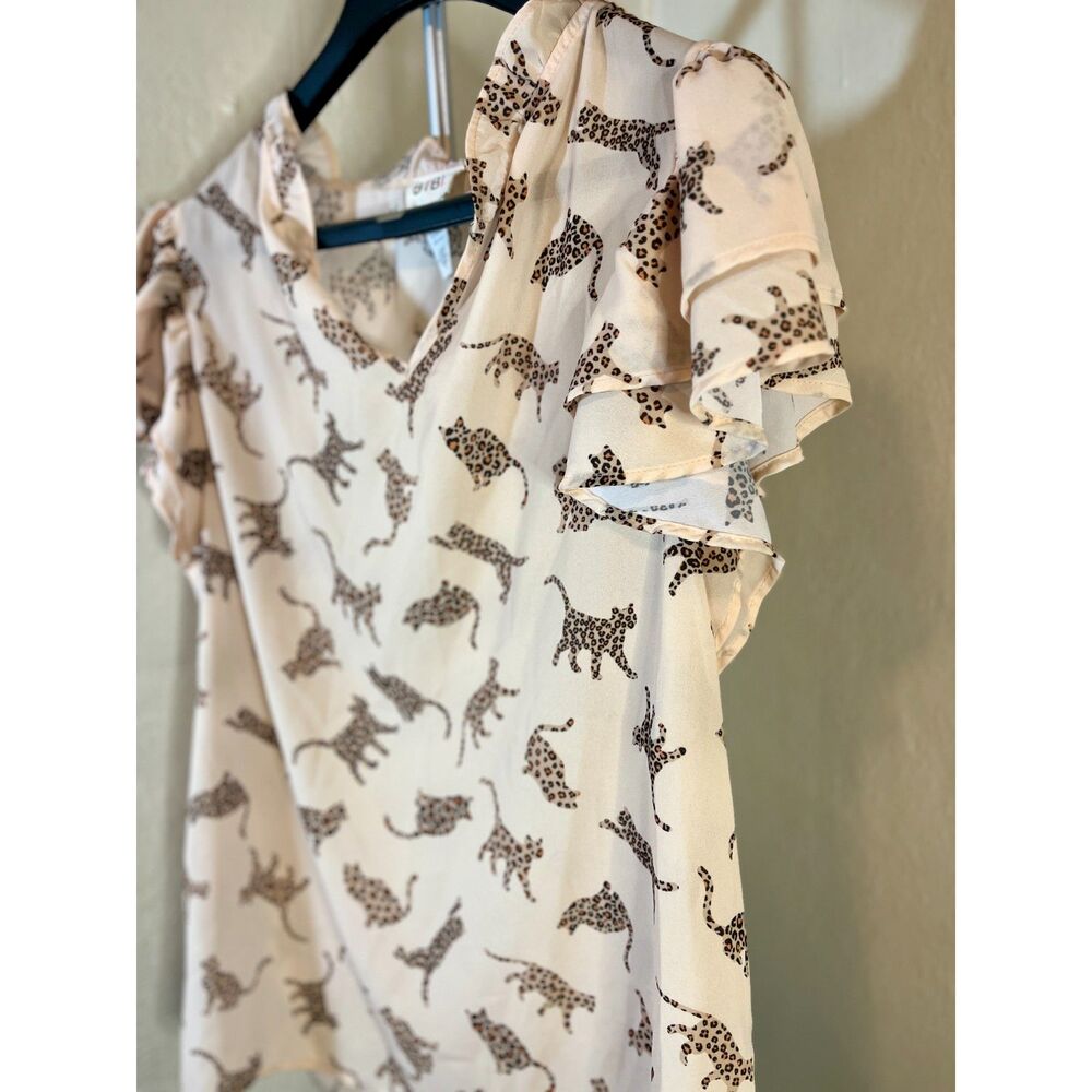 BiBi Leopard Kitten Ruffle Blouse Size XL - Picture 3 of 6